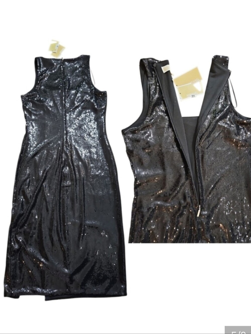 MICHAEL Michael Kors Black Sequin Midi Dress Slit Sz P/M - Picture 5 of 8